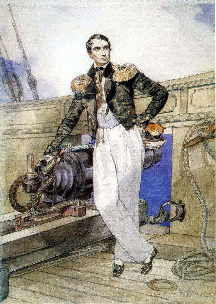 Portret Vladimira Kornilova na pokładzie brygady Themistokla   Karla Bryullova