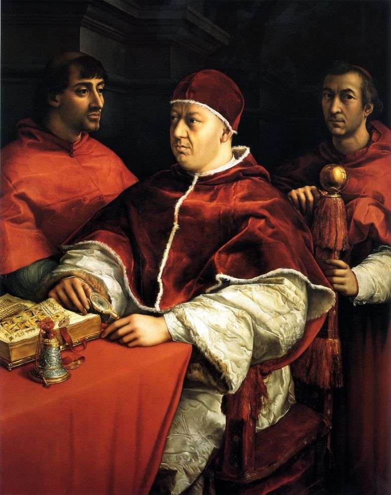 Portret Leo X z kardynałami Giuliano Medici i Luigi Rossi   Rafael Santi
