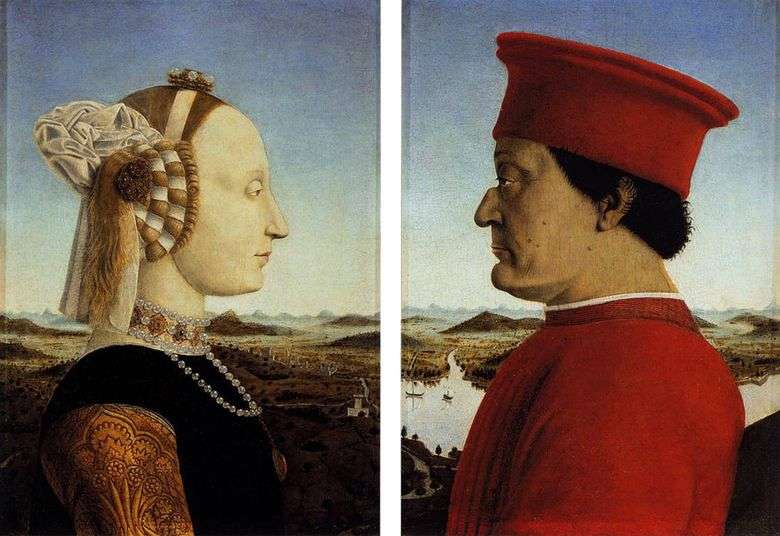 Federigo da Montefeltro i jego małżonka Battista Sforza   Francesca Piero