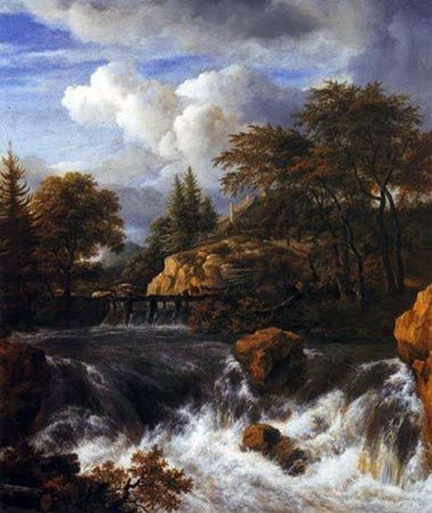 Skalisty krajobraz z wodospadem   Jacob van Ruisdal
