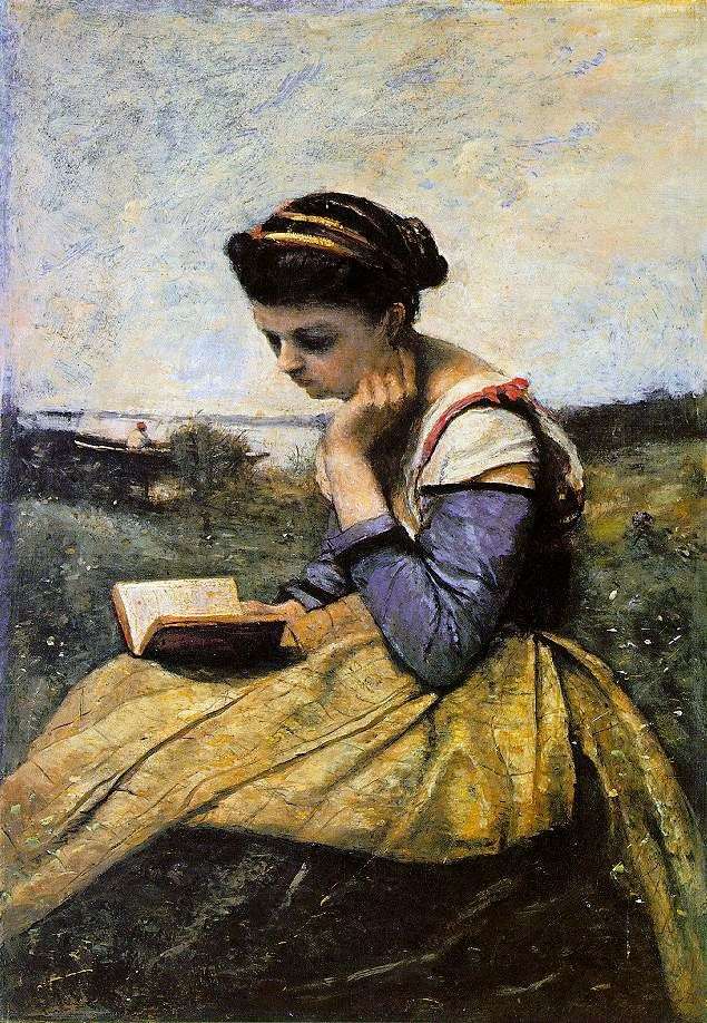 Kobieta czytająca w krajobrazie   Camille Corot