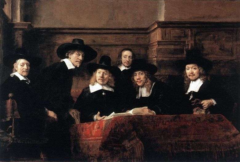 Portret sklepu z tkaninami Syndicus   Rembrandt Harmens Van Rhine