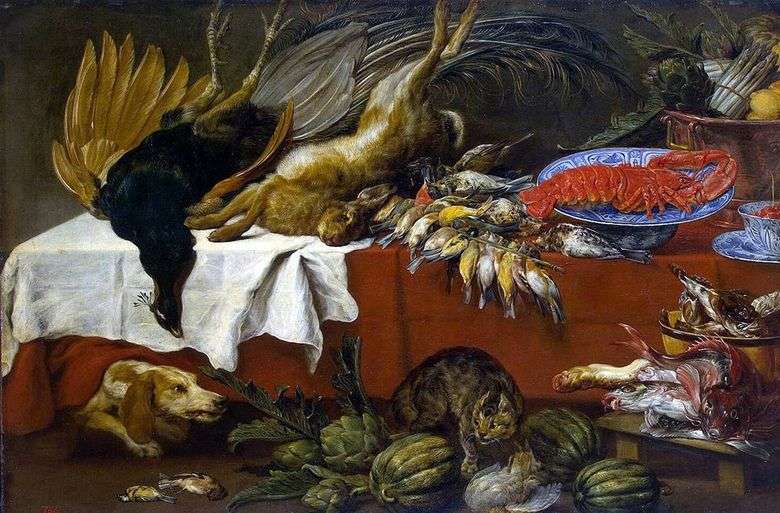 Martwa natura z grą nietoperzy i homarami   Frans Snyders