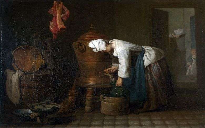 Kobieta wylewająca wodę ze zbiornika   Jean Baptiste Simeon Chardin