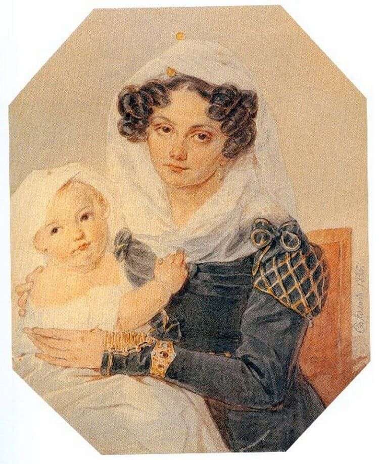 Portret Volkonskaya Maria Nikolaevna z synem Nikolai   Peter Sokolov