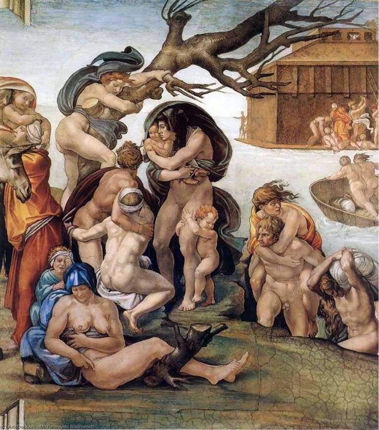 Powódź, fragment obrazu Kaplicy Sykstyńskiej (fresk)   Michelangelo Buonarroti
