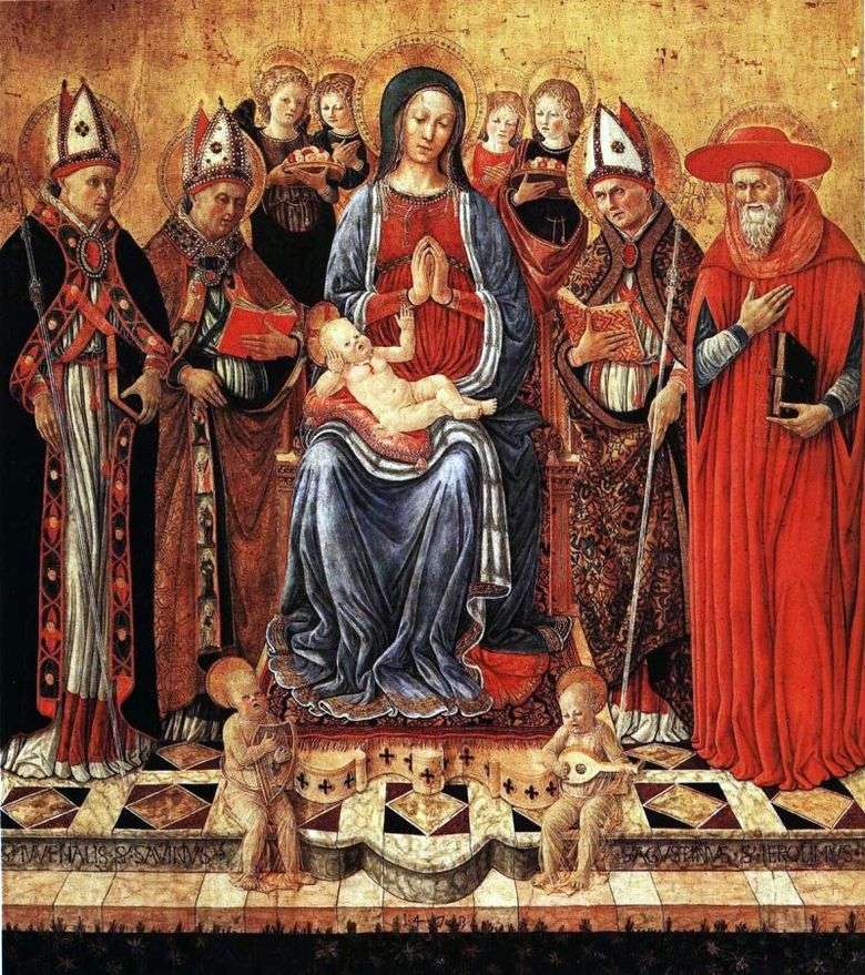 Maryja z dzieckiem na tronie, otoczona przez świętych Juvenaliusa, Sabine, Augustyna, Hieronima i sześciu aniołów   Giovanni Boccati