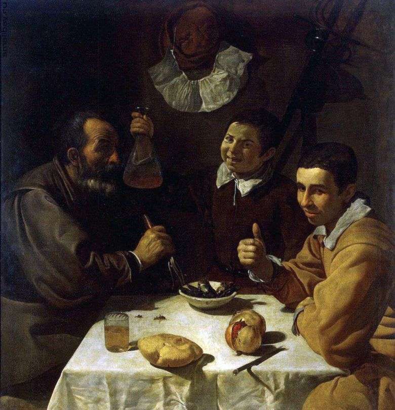 Trzech mężczyzn przy stole   Diego Velasquez