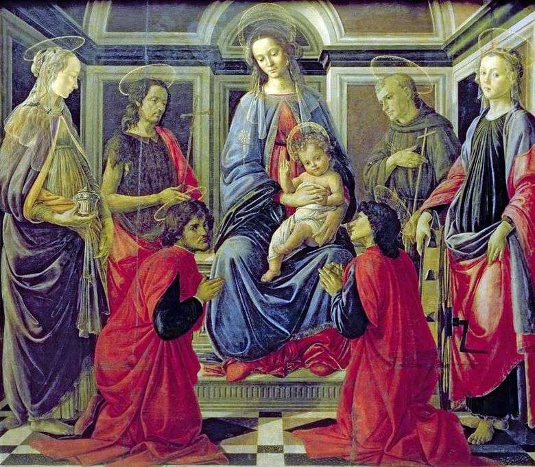 Madonna z Dzieciątkiem i Święci Maria Magdalena, Jan Chrzciciel, Kozma, Damian, Franciszek z Asyżu i Katarzyna z Aleksandrii   Sandro Botticelli