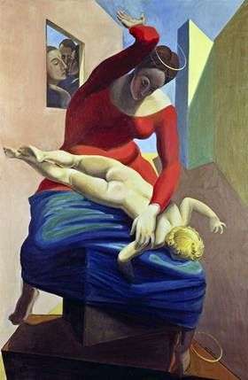 Madonna rozpryskująca niemowlę Chrystusa przed trzema świadkami   Max Ernst